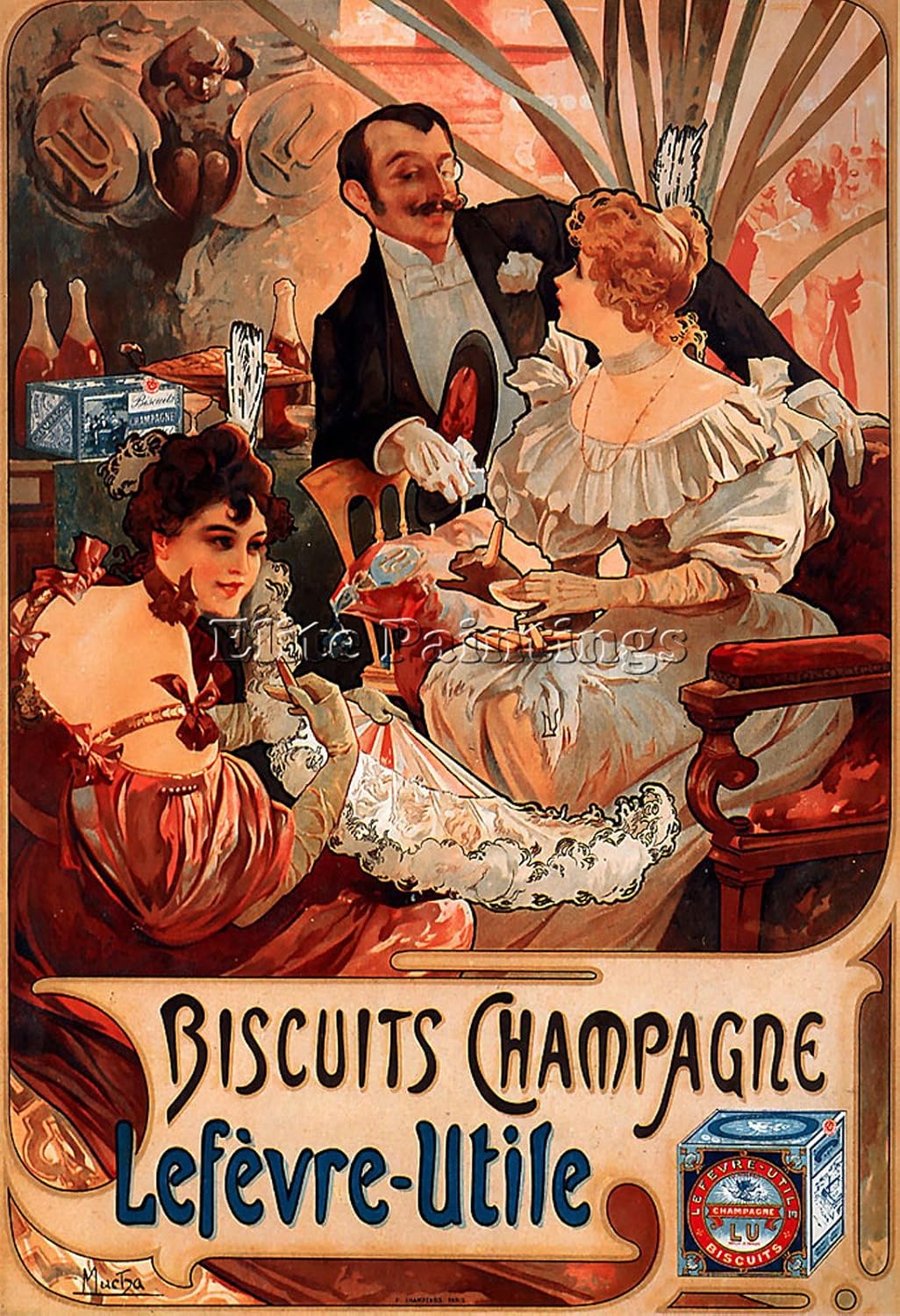 Amazon Com Alphonse Mucha Biscuits Champagne Lefevre Utile Artist Painting Oil Canvas Repro 24x16inch Museum Quality Paintings