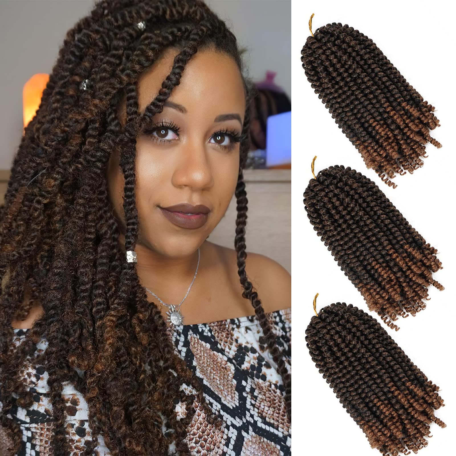 3 Pack Spring Twist Ombre Colors Crochet Braids Synthetic Braiding Hair Extensions Low Temperature Fiber (3Packs-12Inch, T1B-30)
