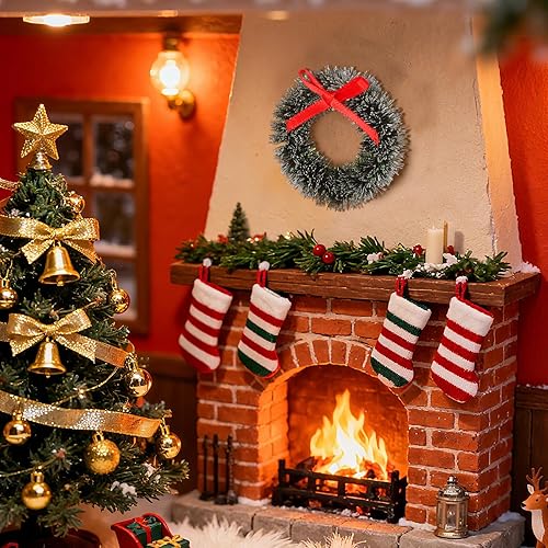 Miniatura 4 de DECHOUS 60 mini coronas artificiales de Navidad, mini coronas de Navidad de 1.6 pulgadas para manualidades, casa de muñecas en miniatura 112,