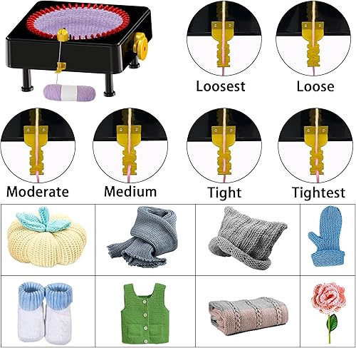 Miniatura 5 de Máquina de tejer de 48 agujas, máquina de tejer con manivela para adultos, kit de máquina de punto giratorio de doble punto (sin función eléctrica)