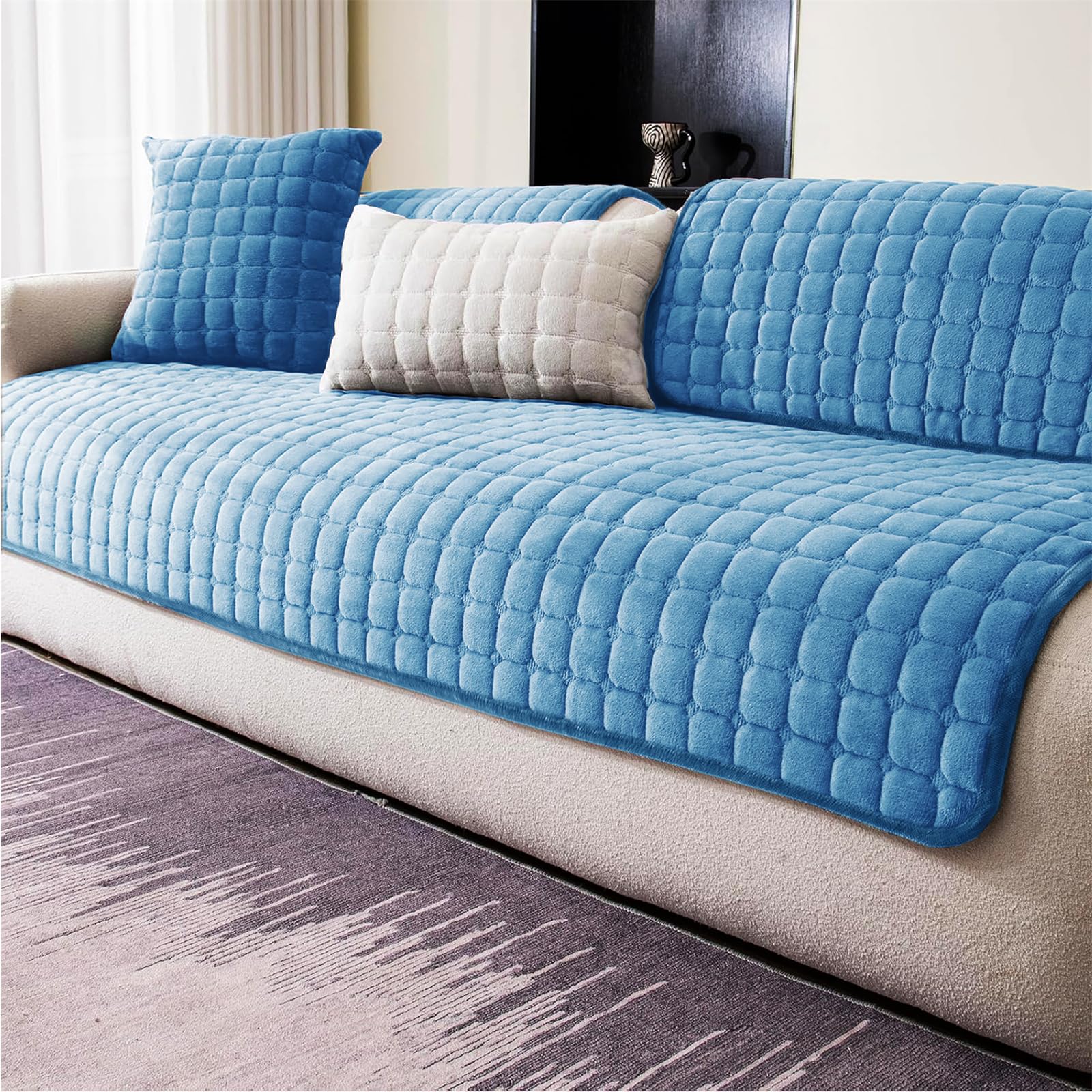 LINGKY Soft Flannel Sofa Covers Washable - Sofa Cushion Covers, Non-Slip Sofa Cover 1 2 3 Seater Couch Covers for Sectional Sofa, Sofa Slipcovers L Shape Furniture Protector (Blue, 90x180cm) — image 1