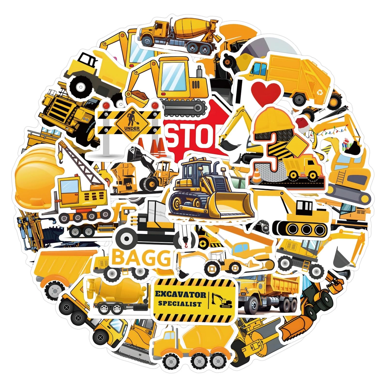 50Pcs Construction Vehicle Stickers Laptop Car Scrapbook Phone Skateboard Suitcase Luggage Bike Engineering Vehicles Vinyl Waterproof Aesthetic Personalised Stickers for Teens Boys Girls Adults