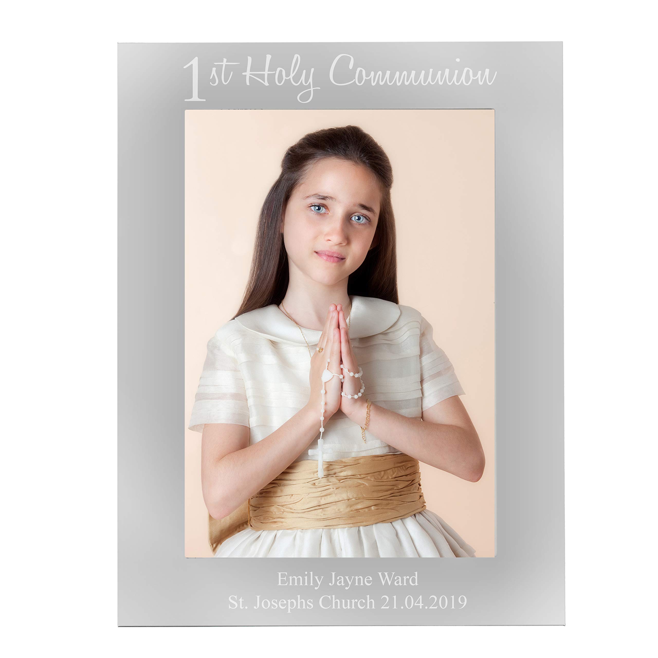 Personalised Engraved First 1st Holy Communion 5x7 Portrait Photo Frame Silver