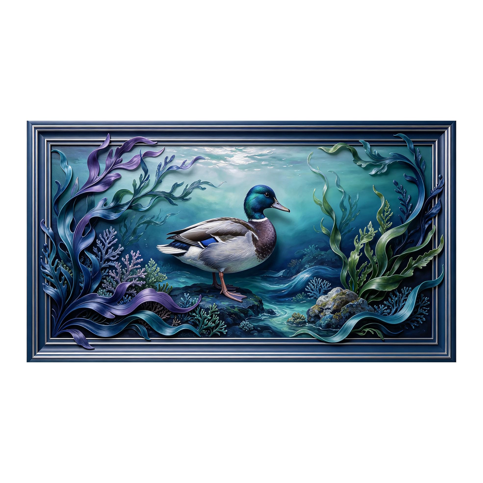 Yzpallescene 3D 3D Framed Wall Art 50cm×90cm Ocean Underwater Duck Marine Seascape Large Size SelfAdhesive Removable Wall Decor Prints Artwork for Living Room Bedroom Office