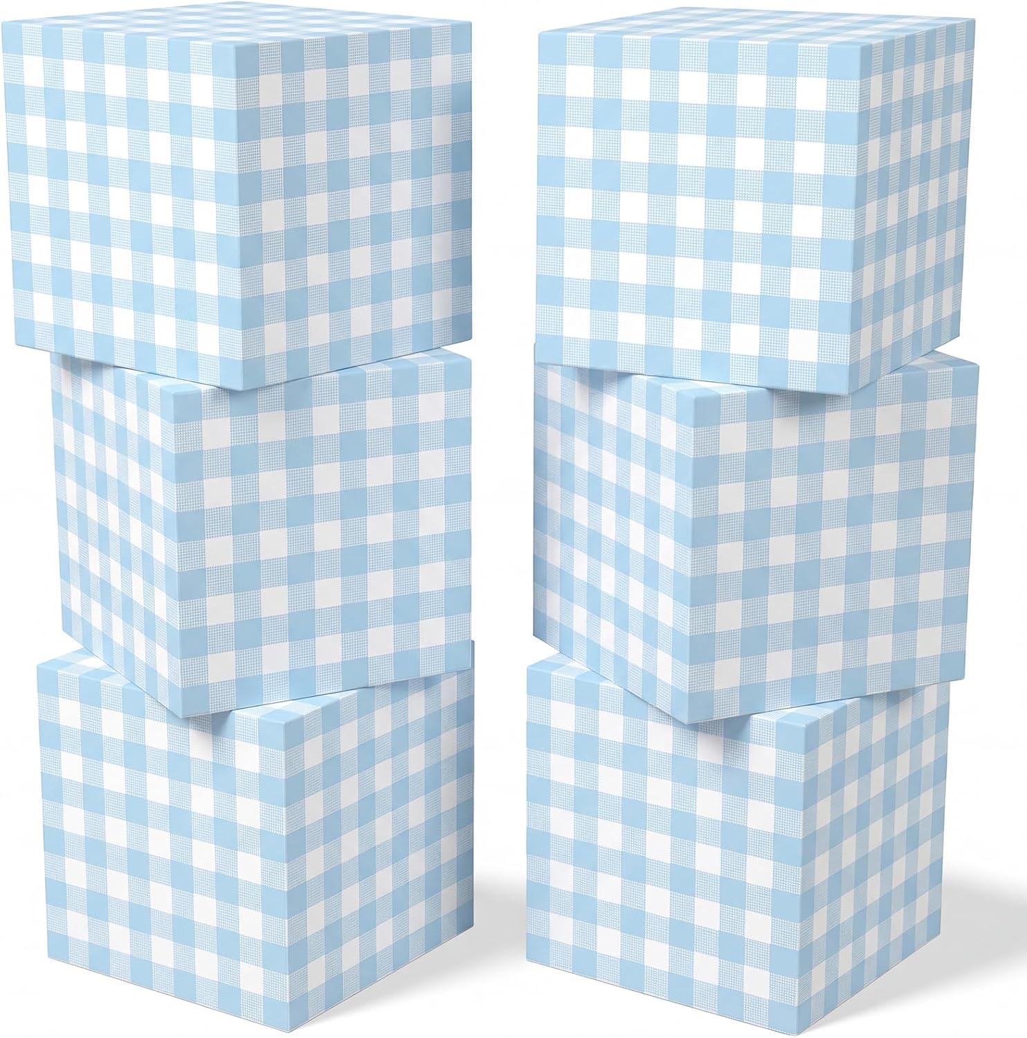 Colarr 6 Pcs Pink Gingham Party Decoration Boxes 12 Inch Plaid Balloon Boxes for Centerpieces Photo Booth Props Picnic Party Blocks Backdrop for Birthday Baby Shower Wedding Supplies