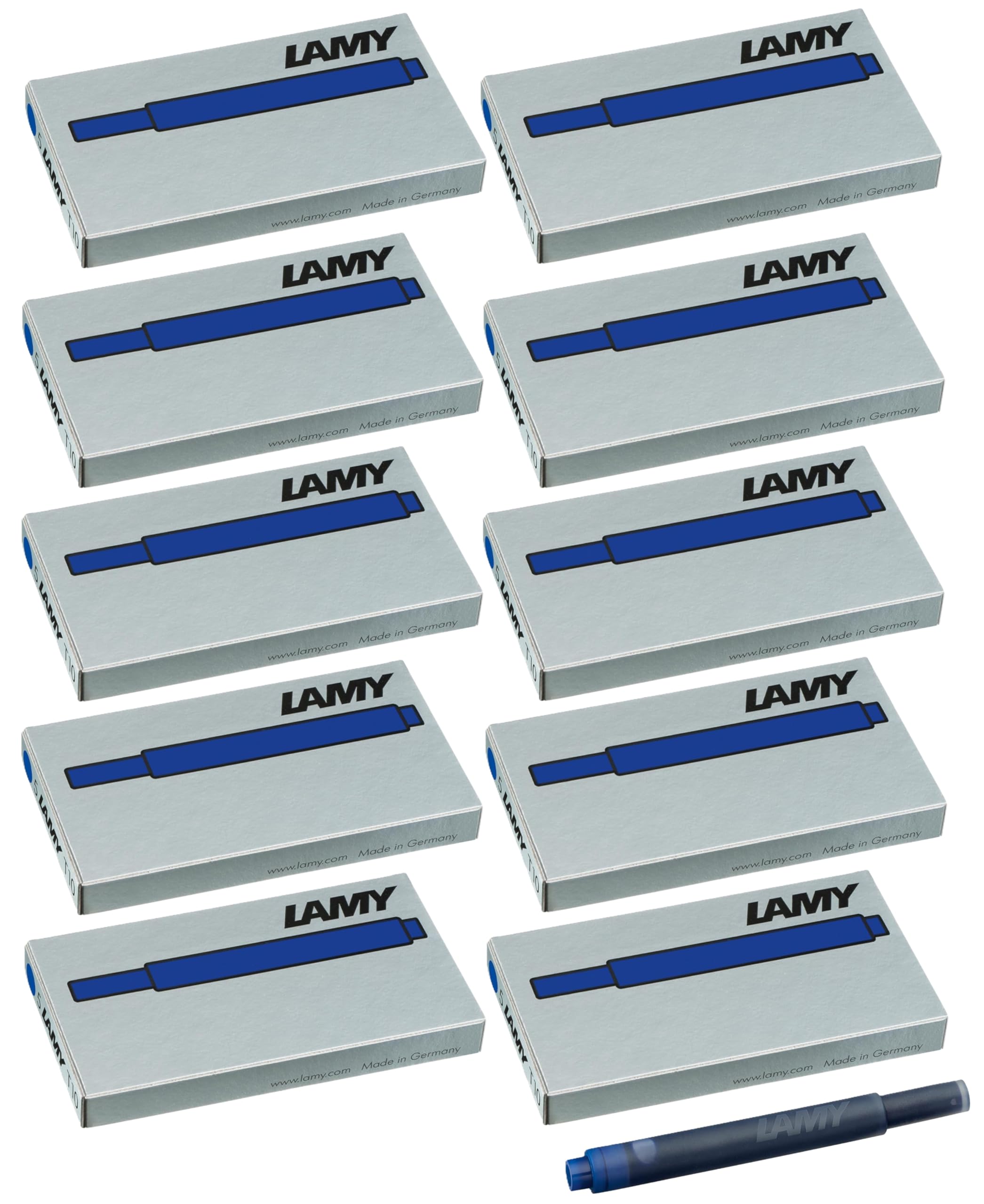 LAMY T10 ink cartridges with large ink supply - suitable for all Lamy cartridge fountain pen models - capacity 1.25 ml per cartridge (blue, 50 cartridges)