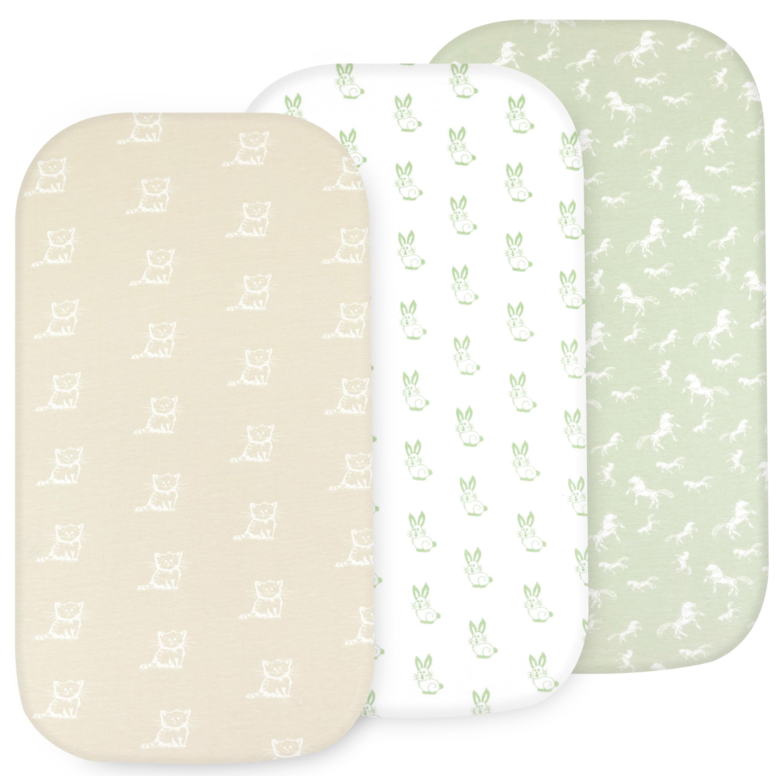 Bassinet Sheets Girl– 3-Pack Soft Fitted Bassinet Sheets, Organic Cotton, Breathable & Cozy, Fits 32x16x4 Inch Rectangle, Oval & Hourglass Mattresses