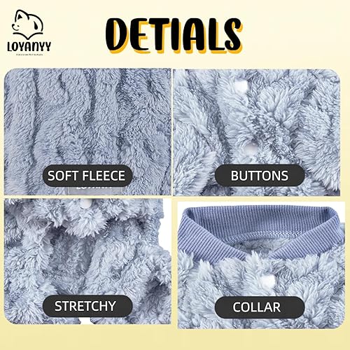 Miniatura 4 de Pijama de felpa para perro para clima frío, ropa de 4 patas para perro y gato, mameluco elástico para cachorros, gatito, con botones, cálido y