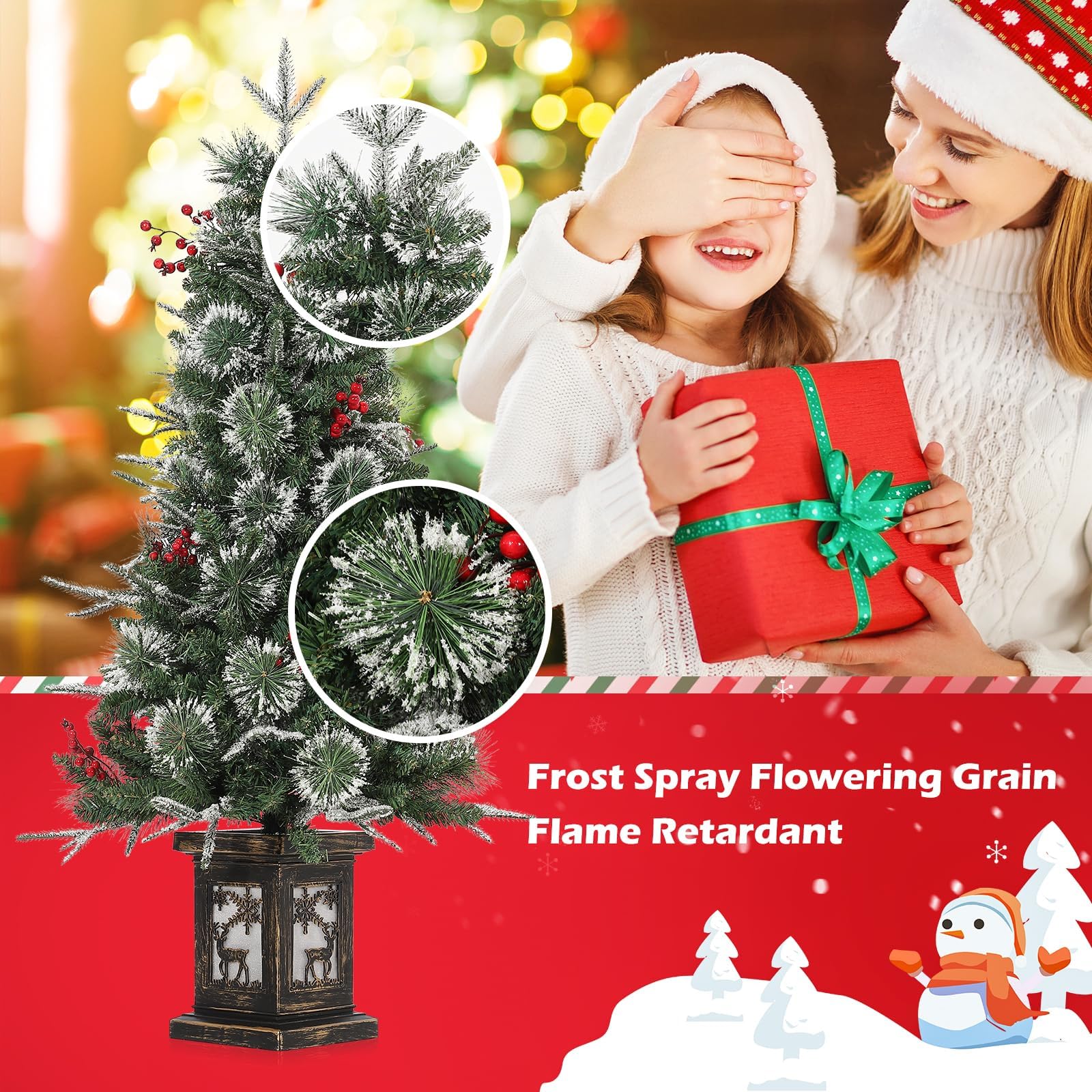 Künstlicher Weihnachtsbaum 125cm – 150 warmweiße & Bunte LEDs, 9 Modi, dichte PVC Zweige, Vintage-Elch-Basis – Weihnachtsdeko für Haus & Büro, inkl. Faseroptik – 4ftH Fiber-Optic Tree-Like Light Box
