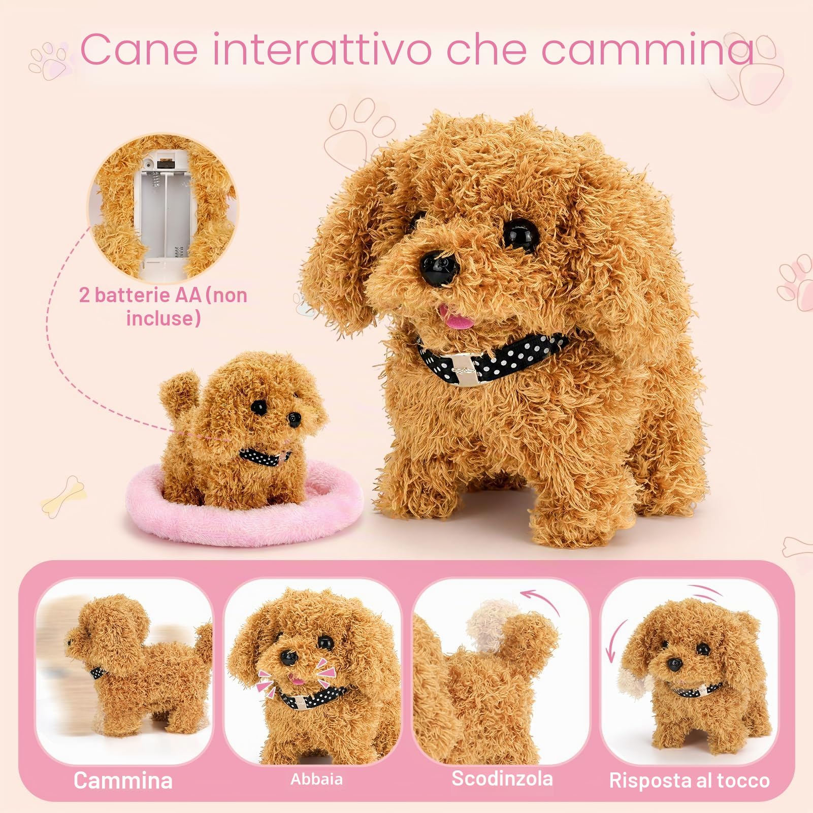 Dreamon Cagnolino Che Abbaia e Cammina Cane Giocattolo Che Cammina e Abbaia Con Cuccia Accessori per la cura degli animali domestici Regalo Bambina 3 4 5 Anni