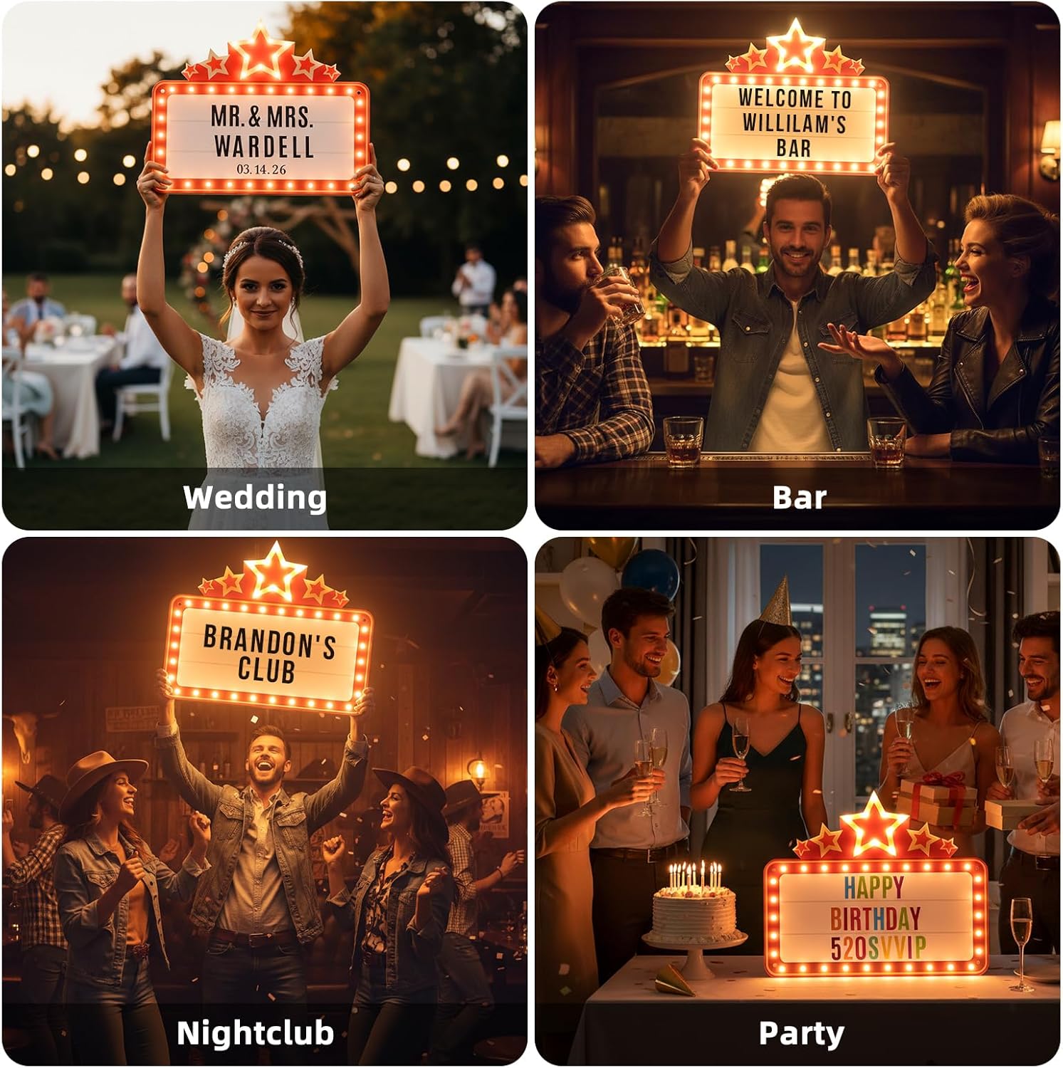 Personalized LED Wedding Bottle Service Sign, Large Marquee Letter Light Sign with Letters Stickers for Wedding Reception, Birthday Party Nightclub Bar Entrance Decor, 20"x 16.5" Warm White Light
