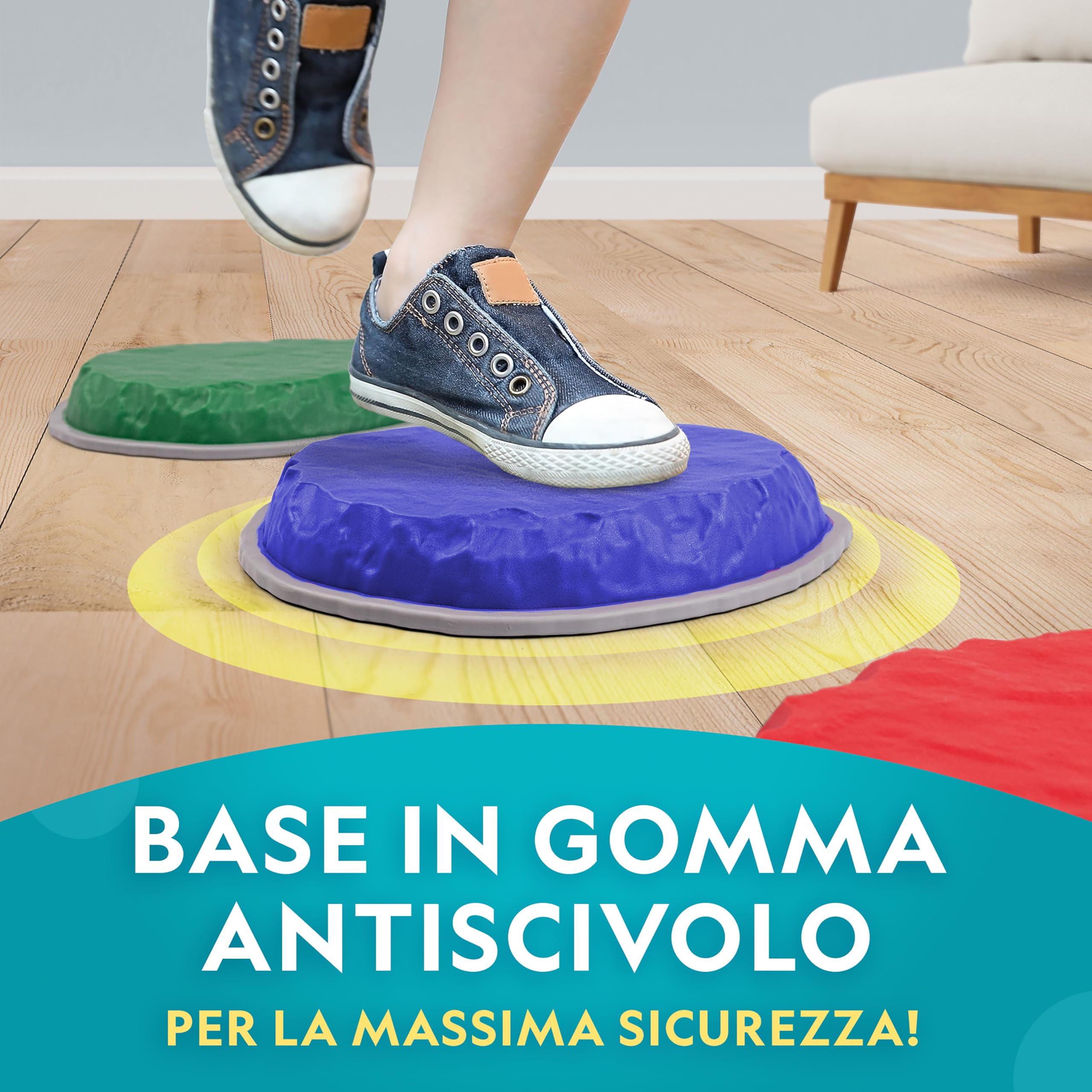 National Geographic Kids Jumbo Pietre Di Equilibrio – 12 Pietre Antiscivolo in 3 Altezze con Dado in Schiuma & Carte Play & Learn, Percorso a Ostacoli per Interni & Esterni per Bambini 3+