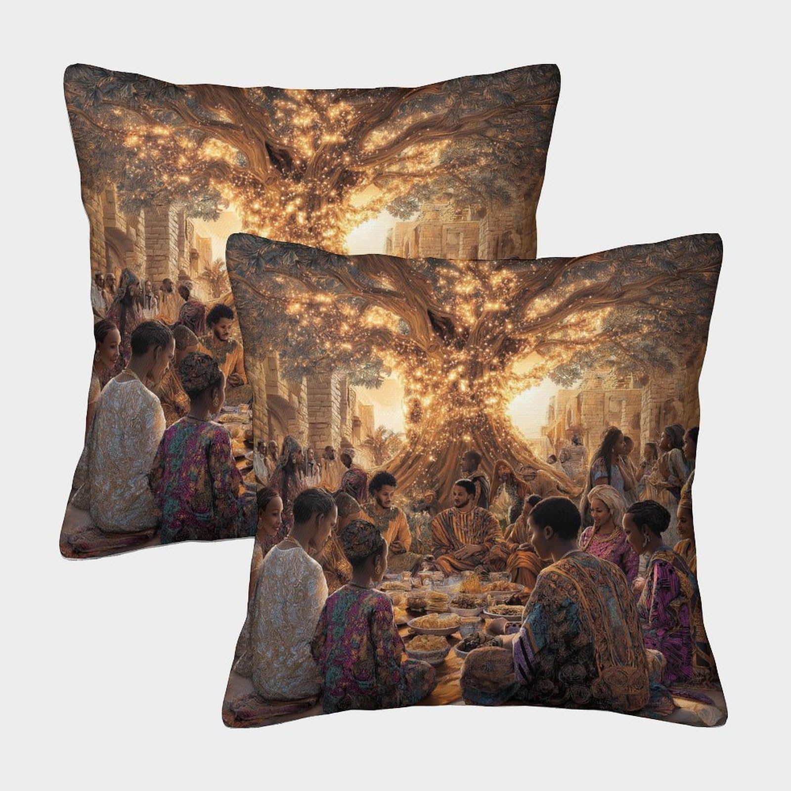 kaiyun 2 Pack Tree of Life, Exquisite Traditional Costumes for Men, Women, And Children Pillowcase 40x40cm, Cushion Cover,3D Digital Printing Bed Sofa Decorative
