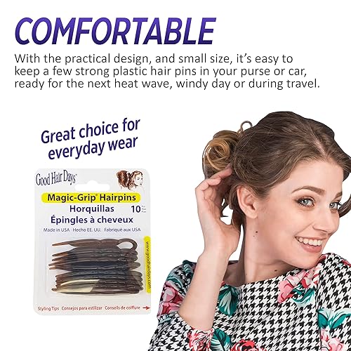 Miniatura 3 de Good Hair Days Horquillas de plástico con agarre mágico en forma de U, pasadores fuertes y duraderos para cabello fino, grueso y largo, accesorios
