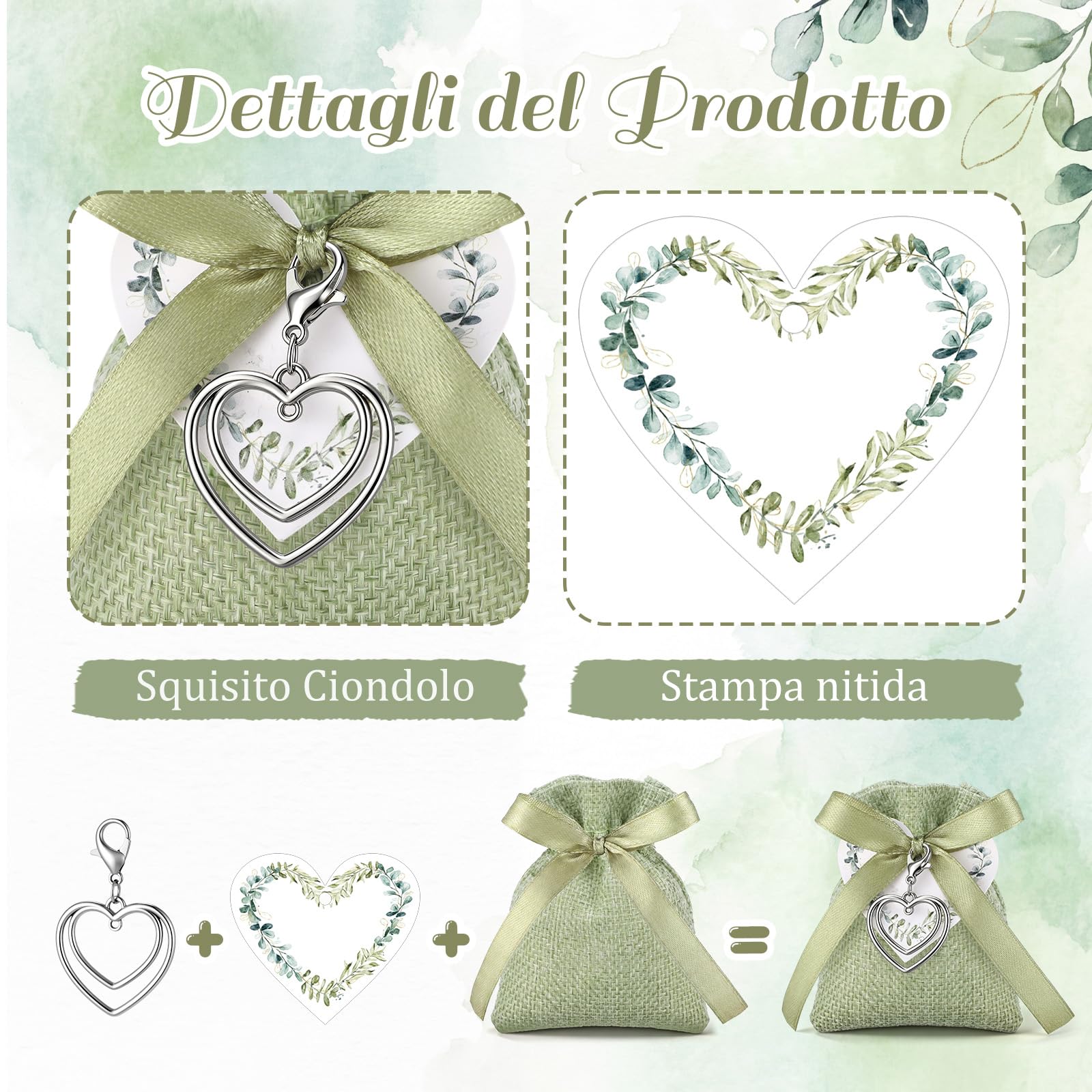 BBTO 36 Set Sacchetti per Confetti in Lino Sacchettini Bomboniere Matrimonio Comunione Cresima con Portachiavi Cuore e Bigliettino Nastri Sacchetti Regalo per Fidanzamento Battesimo Festa