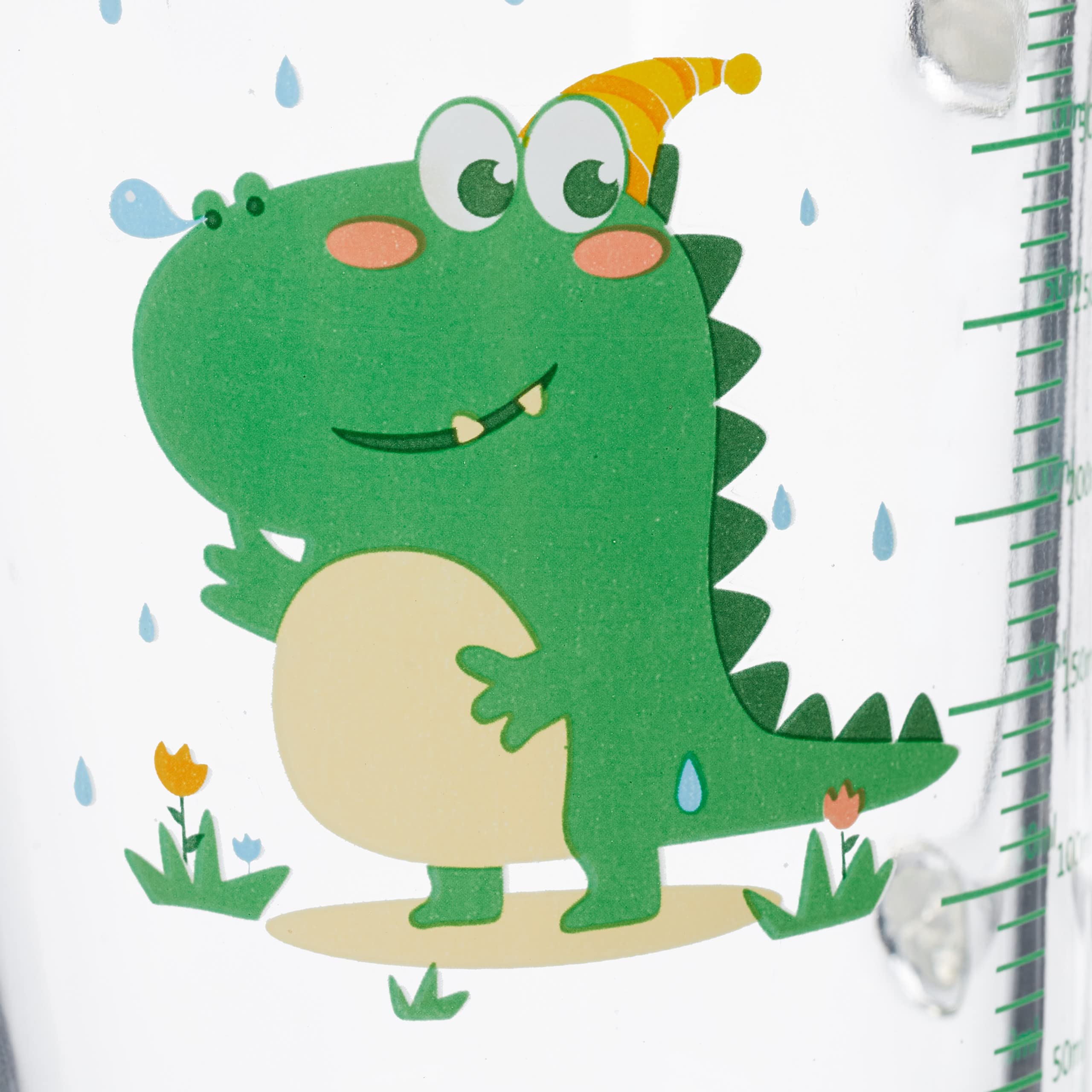 Relaxdays Set da 2 Tazze per Bambini, Vetro, Silicone, ABS, con Cannuccia Manico e Tappo, 400 ml, Dinosauro, Trasparente