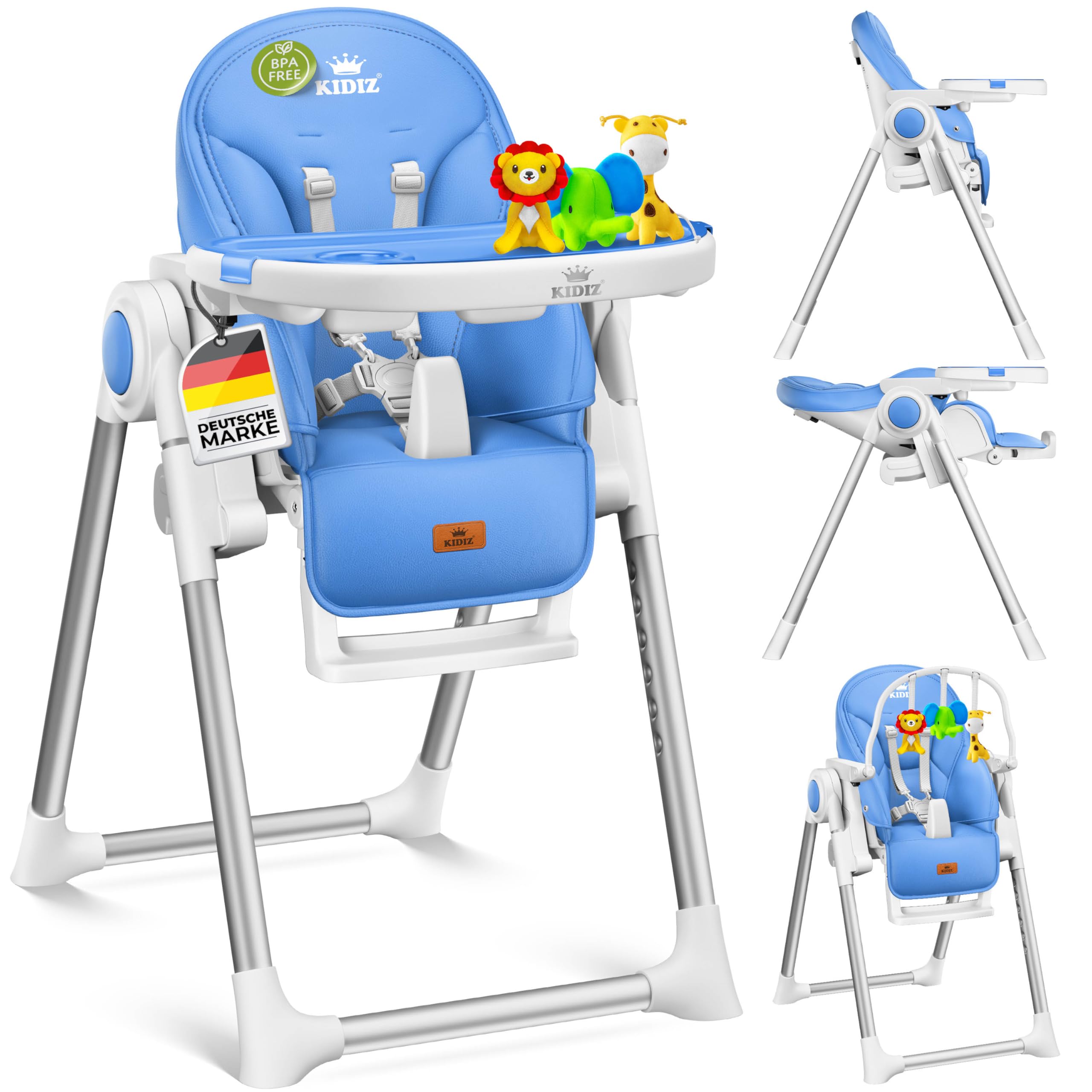 KIDIZ® 3in1 Hochstuhl Kinderhochstuhl inkl. Spielbügel, Babyliege, Kombihochstuhl Babyhochsitz,7 höhenverstellbar Verstellbare Rückenlehne, mitwachsend ab 0 bis 36 Monate Babystuhl, Blau
