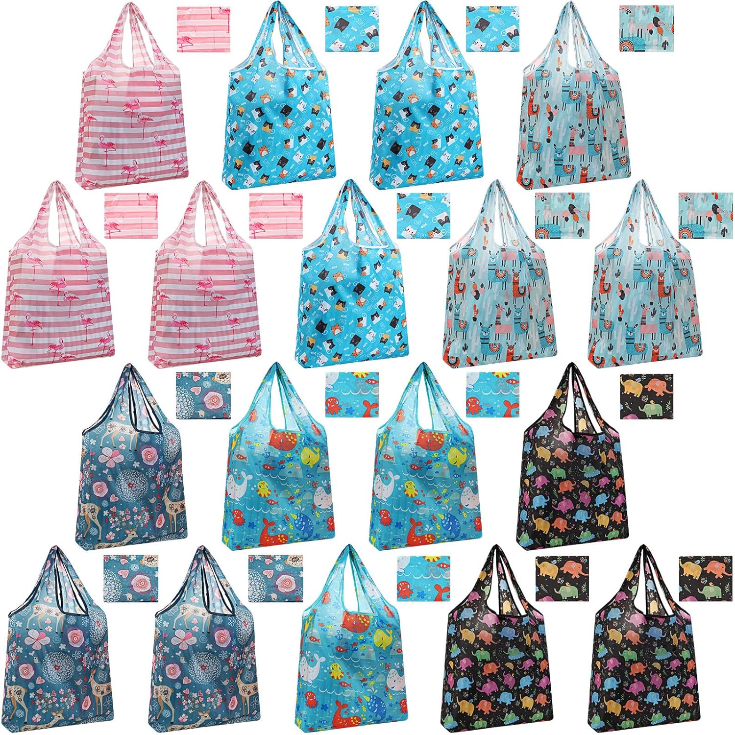 Weewooday 18 Pieces Foldable Reusable Shopping Bags Machine Washable Grocery Bags Waterproof