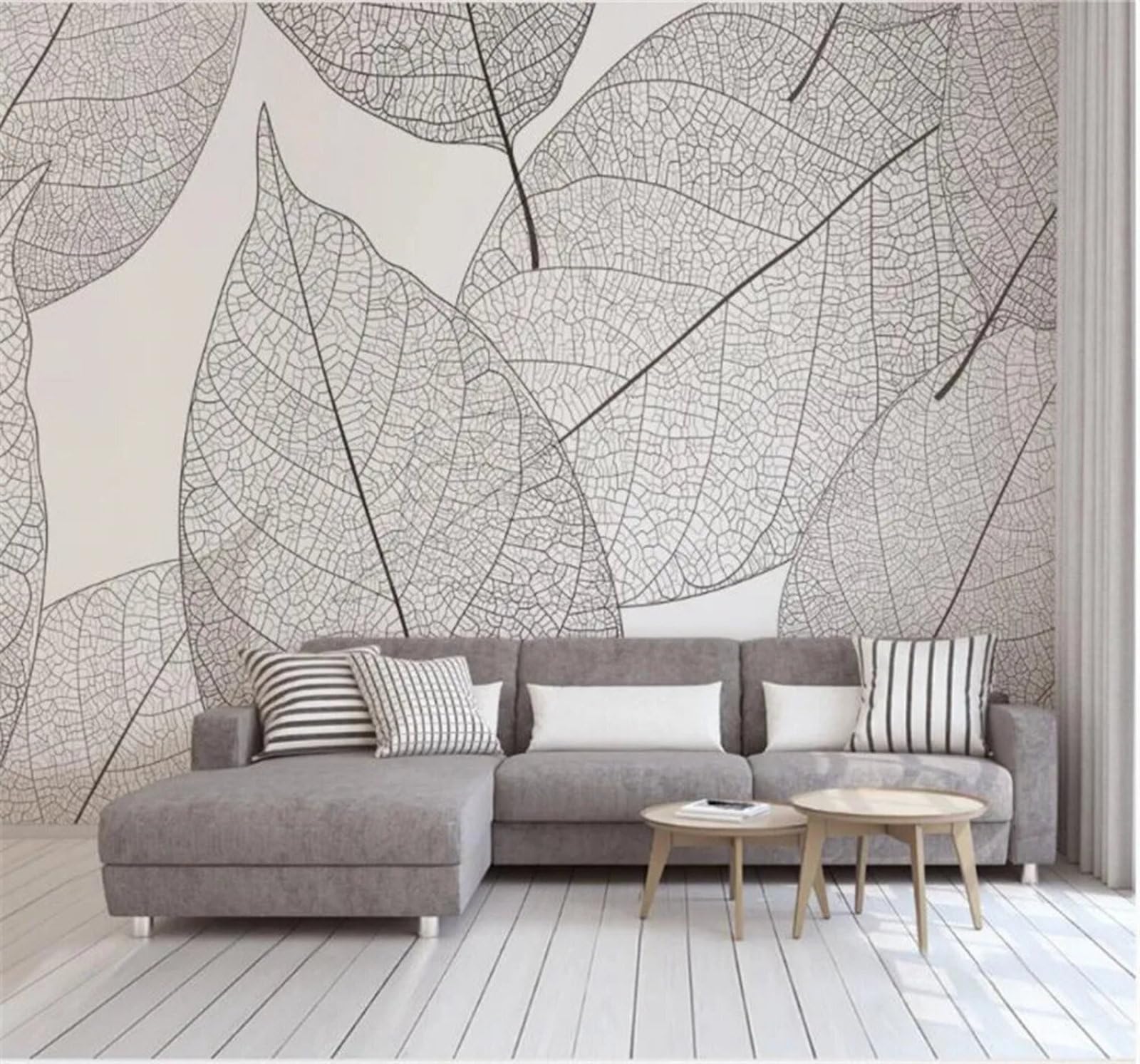 Tzxztt Minimalist Hand Drawn Leaves Texture Unique Modern 3D Wallpaper Premium Textured Silk Neutral Tones Material Ideal for Living Room Bedroom-350cm×256cm