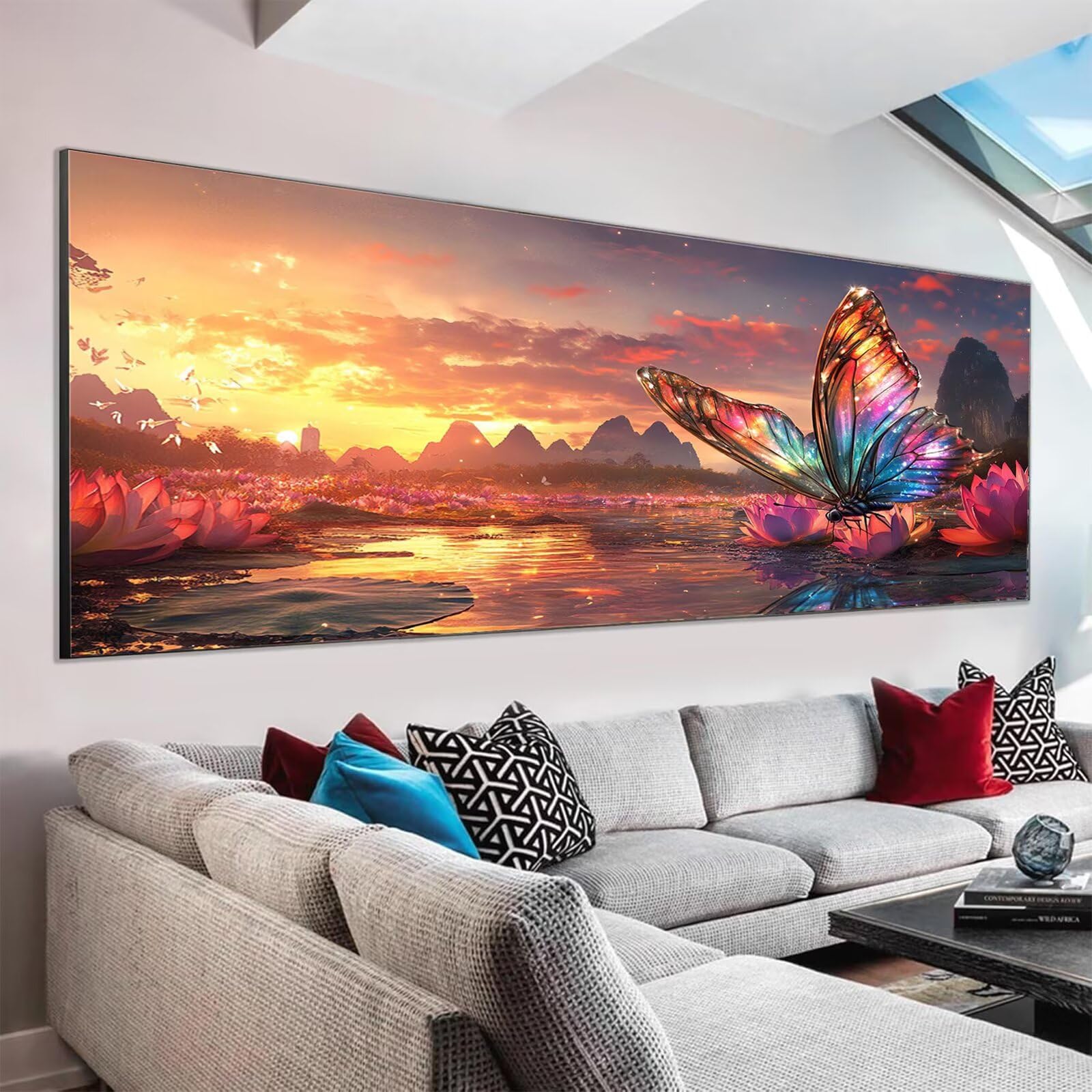 Malen Nach Zahlen XXL 80x120cm Leinwand Landschaft Malen Nach Zahlen Erwachsene mit Rahmen, DIY Kreativ Set für Erwachsene mit Pinseln und Acrylfarbe, Zimmer Deko Aesthetic Schmetterling, d1742k