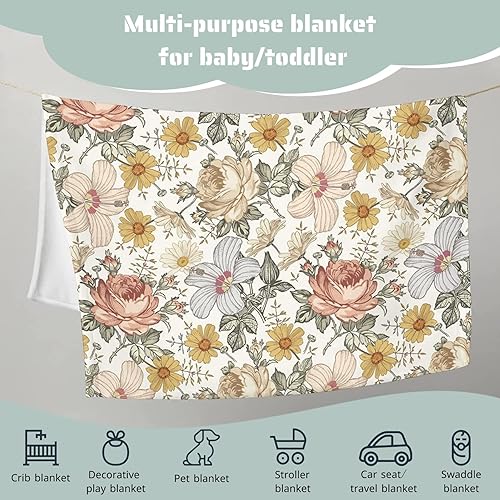 Miniatura 5 de HawSkgFub Manta de bebé bohemio retro con peonía floral para niñas, color beige, bohemio, margarita, franela de forro polar, manta de cama para