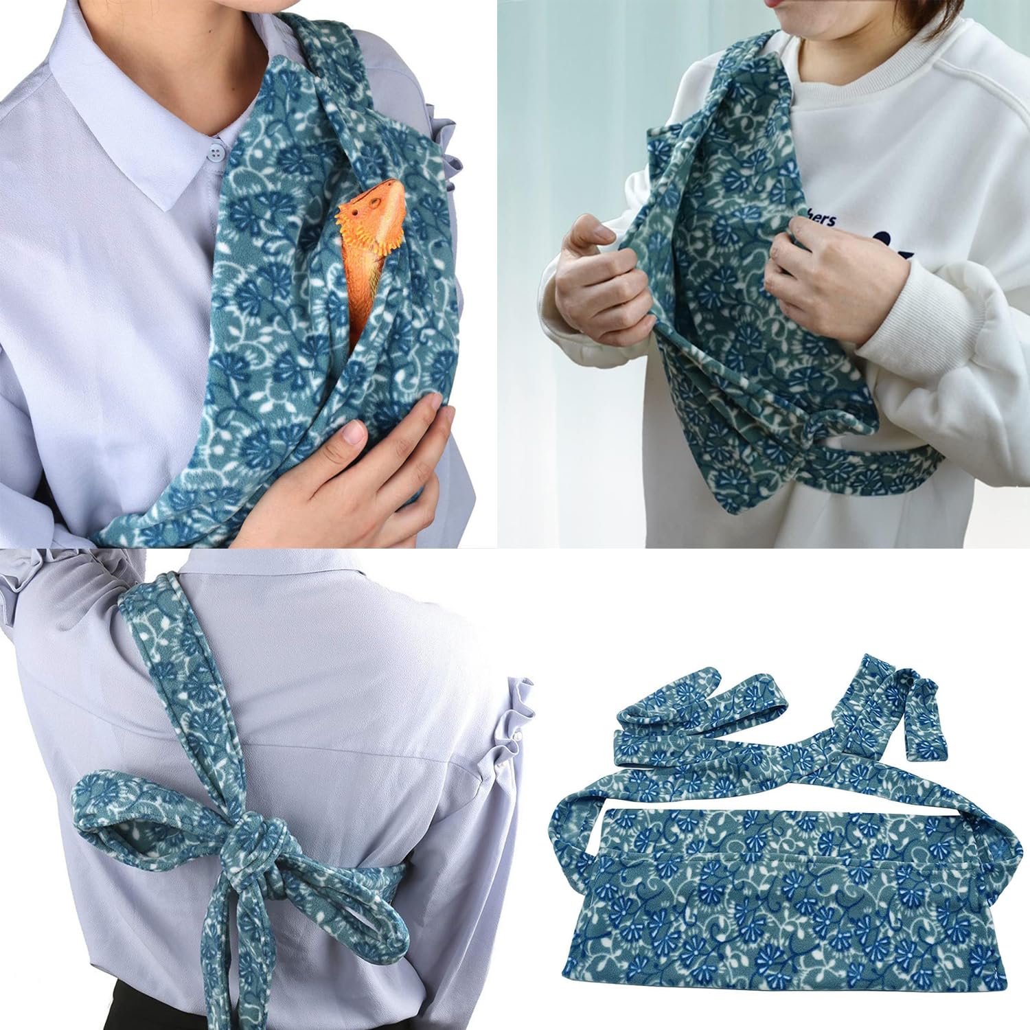 1-Piece Adjustable Bearded Dragon Carrier, Soft Coral Fleece Reptile Sling Bag - Image 4