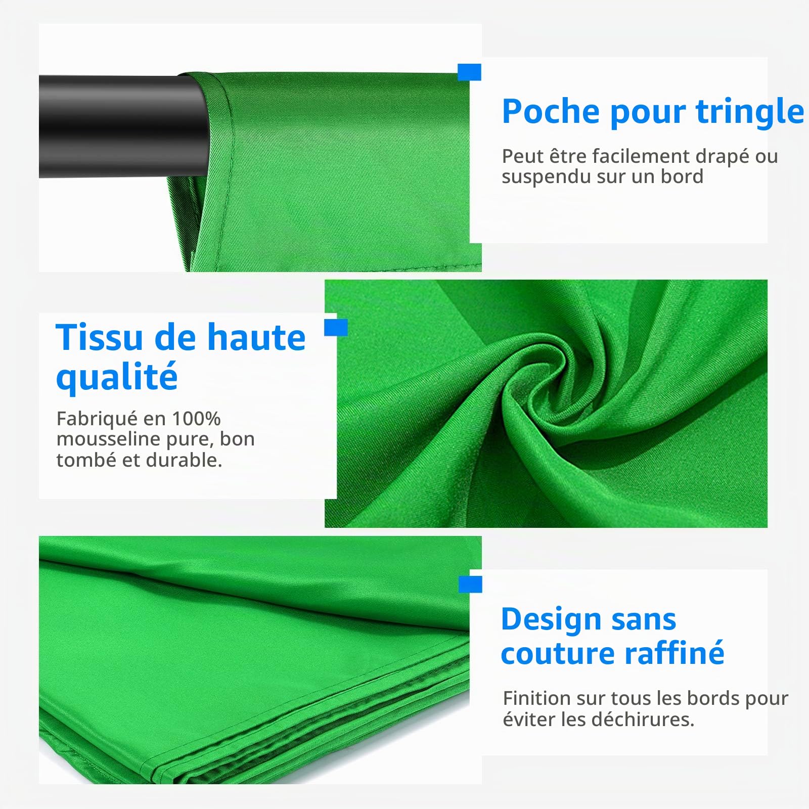 Neewer 10x20 ft / 3x6m Photo Studio 100% Mousseline Pure Pliant Toile de Fond pour Photographie, Vidéo et Télévision (Verte)