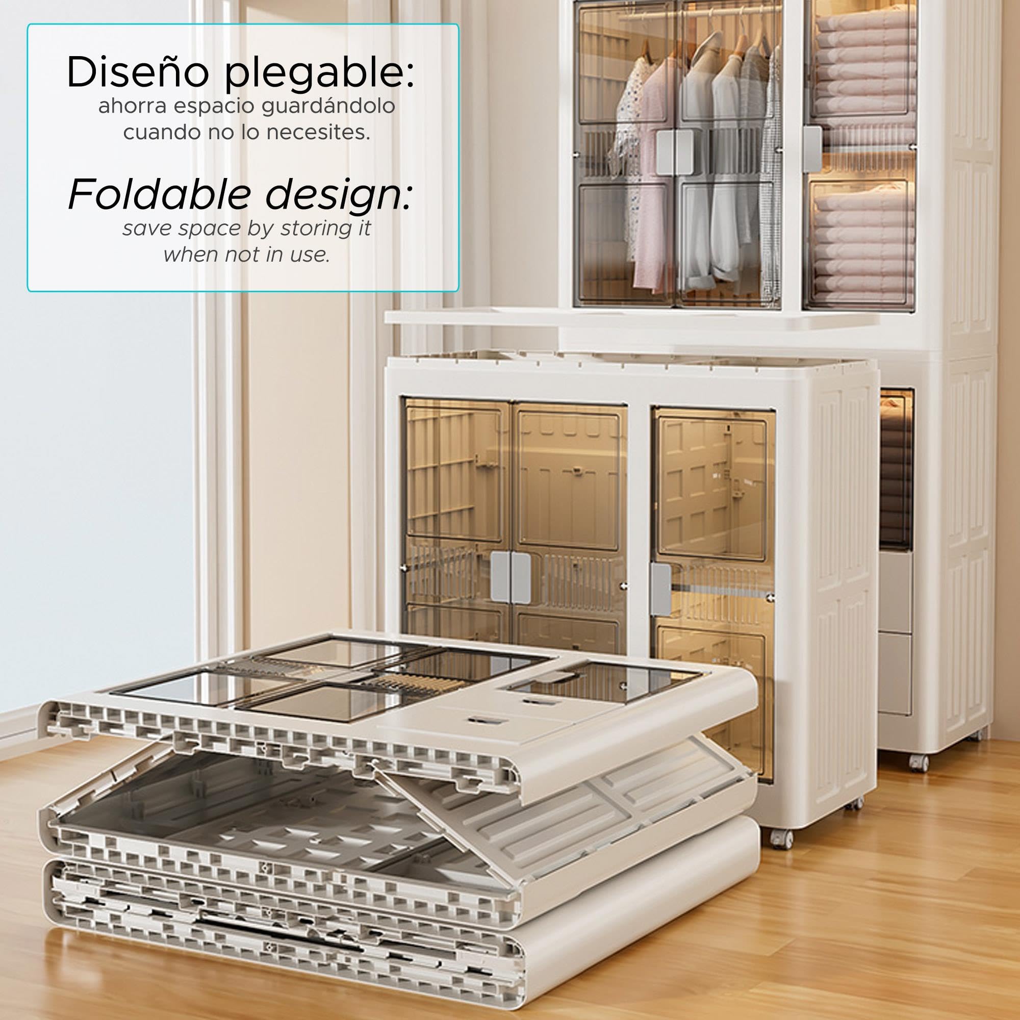 Well Home Cajas de almacenaje apilables con puerta frontal, Organizador modular plegable con ruedas, Modularidad eficiente, Multiespacios, Armario plegable con 1 Compartimento
