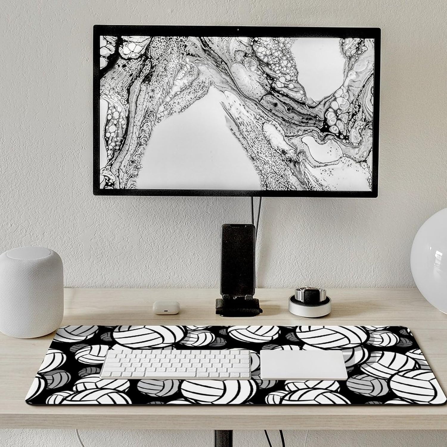 Black and White Volleyball Ball Fashionable Anti Slip Table Mat, Waterproof Mouse Protection Pad 40x90cm