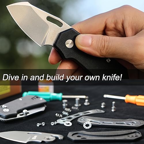 Miniatura 2 de JIN Rhino - Cuchillo de bolsillo pequeño para hombres, bloqueo de botón EDC, kit de cuchillos plegables de bricolaje, hoja de satén 9Cr18Mov de 2