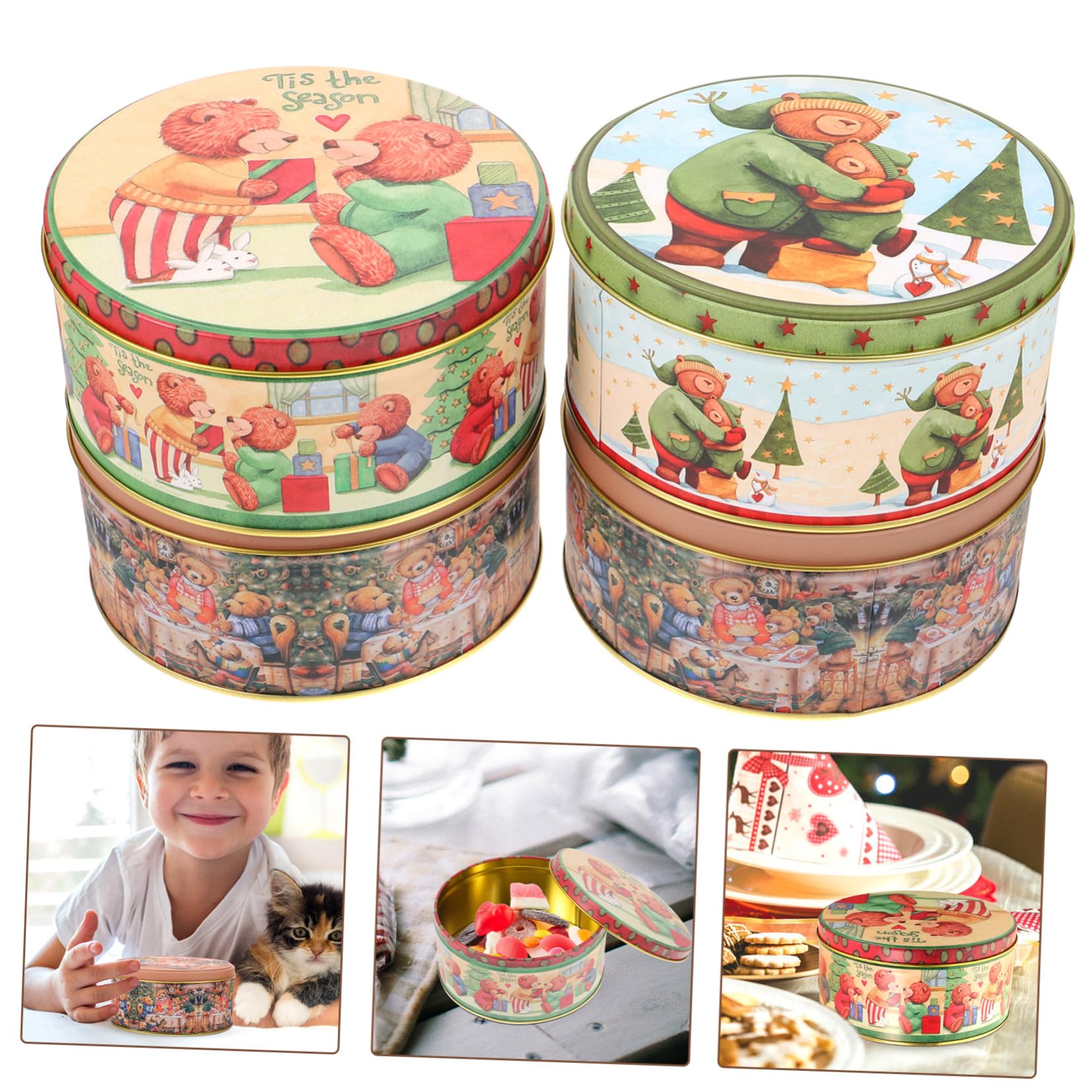 IMIKEYA 4pezzi Scatole di Natalizie per Caramelle e Biscotti Confezione Regalo di Natale in Scatola per Dolcetti Natalizi Contenitore per Bomboniere Stile Misto Stili multipli