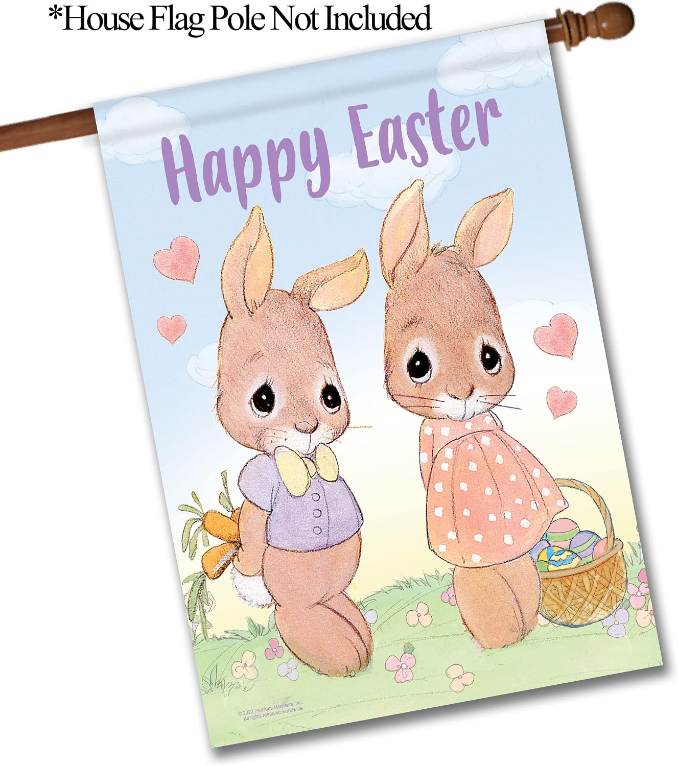 Flagology.com, Precious Moments Happy Easter Bunnies – House Flag 28" x 40", Outdoor Flag, Exclusive Premium Fabric, Licensed Precious Moments, Easter
