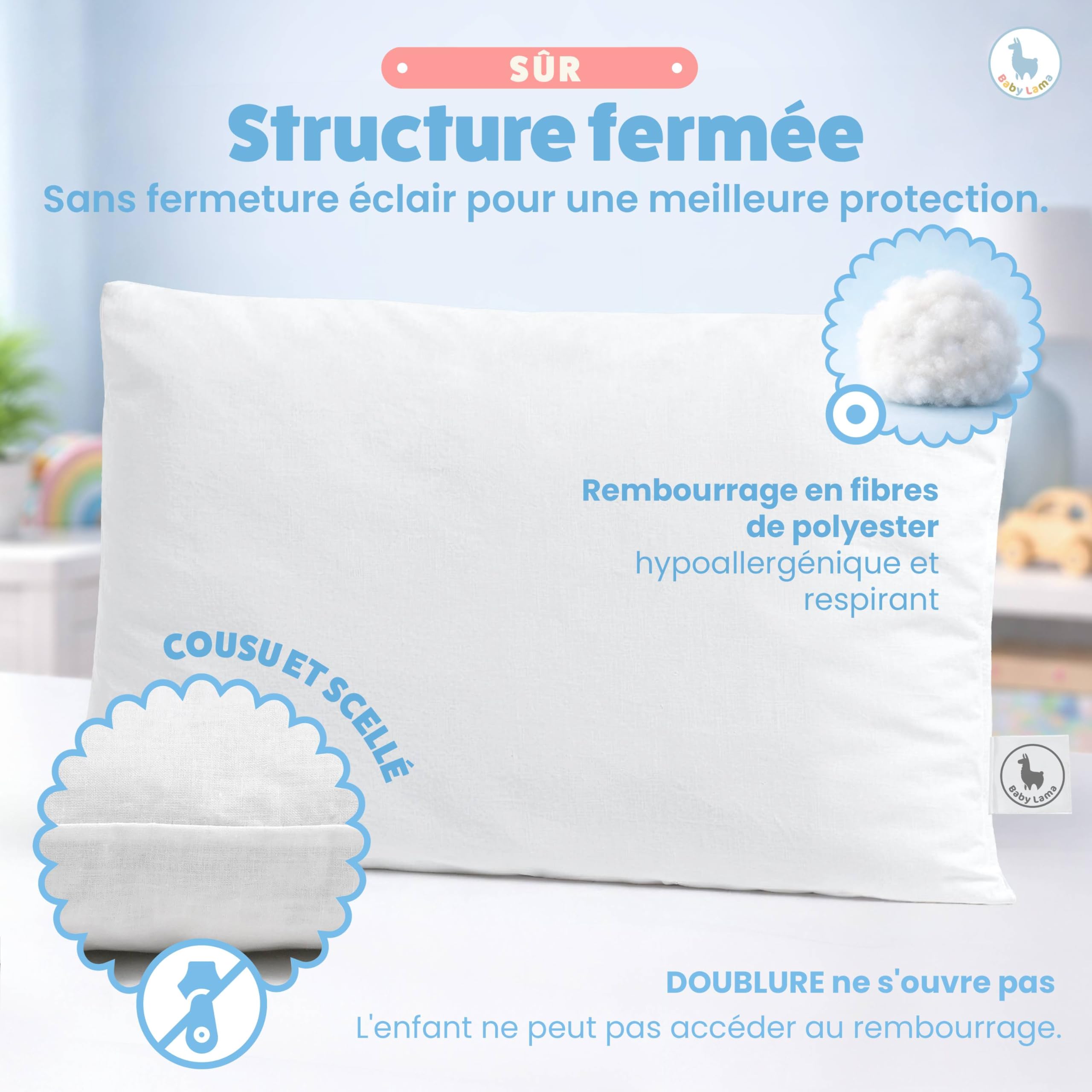 Oreiller Enfant 2 à 6 Ans – Oreiller 40x60 cm Bas et Confortable – Coussin Bébé et Enfant 100% Coton Oeko-Tex – Hypoallergénique, Anti-Étouffement, Lavable – Fabriqué en Italie (1)