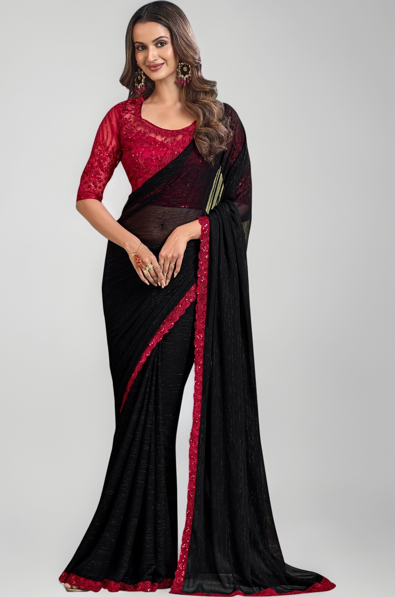 AKHILAM Women's Multicolor Georgette Solid Saree with Unstitched Blouse Piece