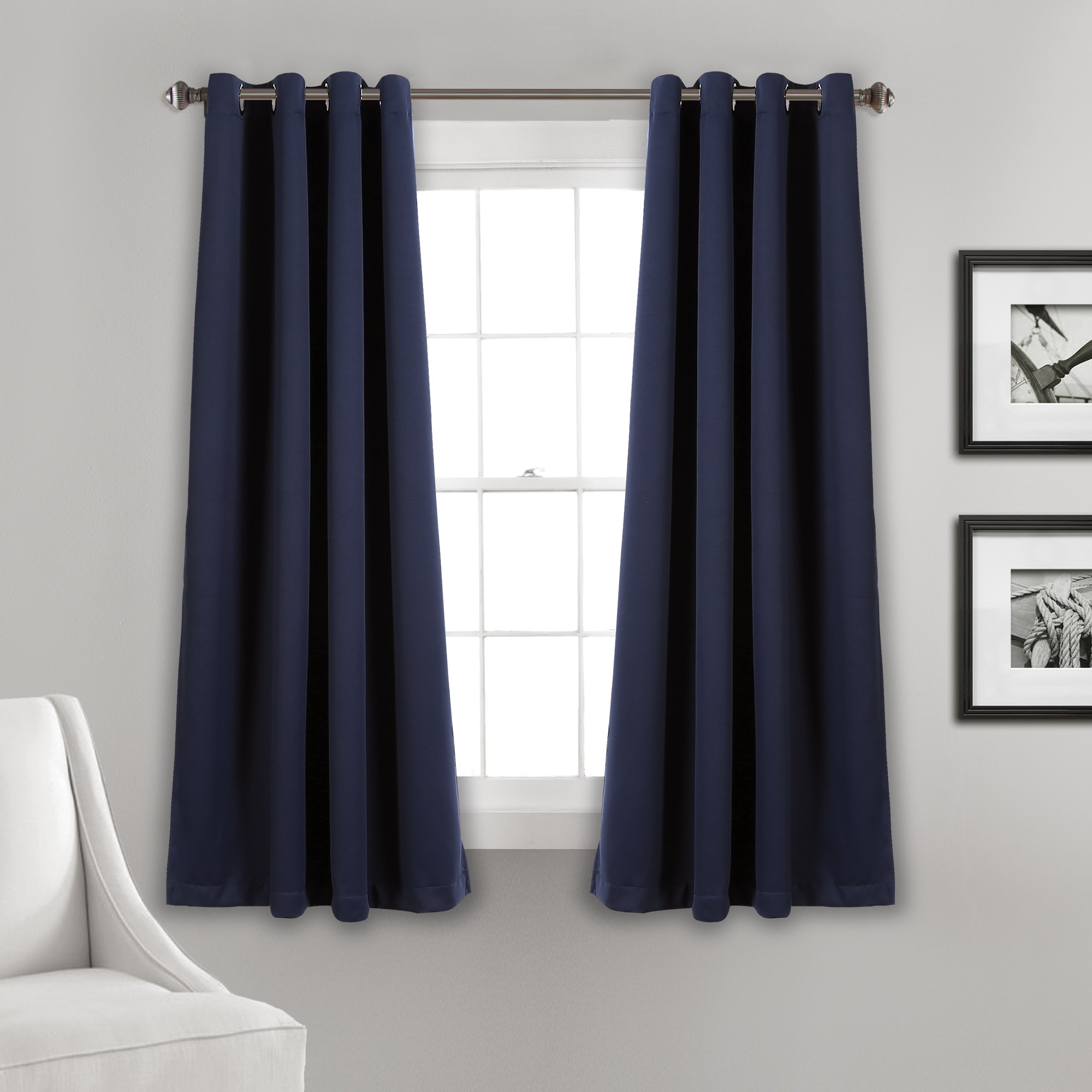Lush Decor Insulated Grommet Blackout Curtains Panel Pair, 52" W x 63" L, Navy