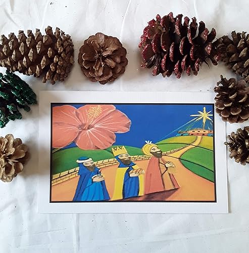 Miniatura 2 de Puerto Rico Flower Art, Three Wise Men All Occasion Greeting Cards, Handmade Note Card, 5x7 inches, Blank Inside, 1 card with Envelope, for