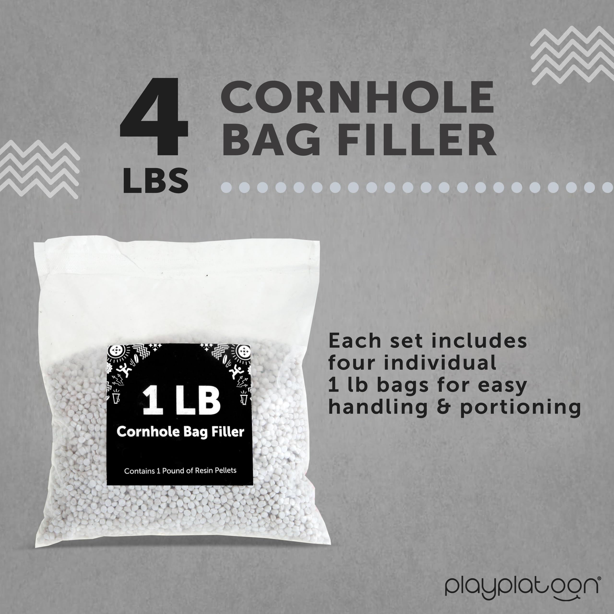Play Platoon Resin Pellets Cornhole Bag Filler - 4 lbs Plastic Poly Pellets Weighted Stuffing Beads for Shooting or Bean Bag - Individually Packaged 1 lb Plastic Corn Alternative Filler