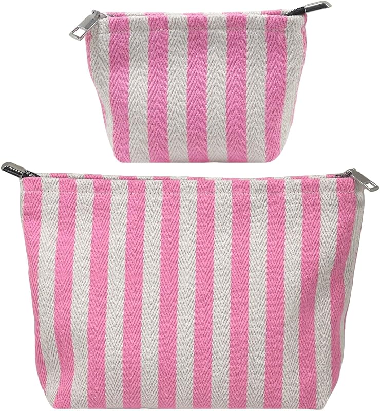 Conjunto com 2 necessaires de maquiagem fahombag rosa listradas