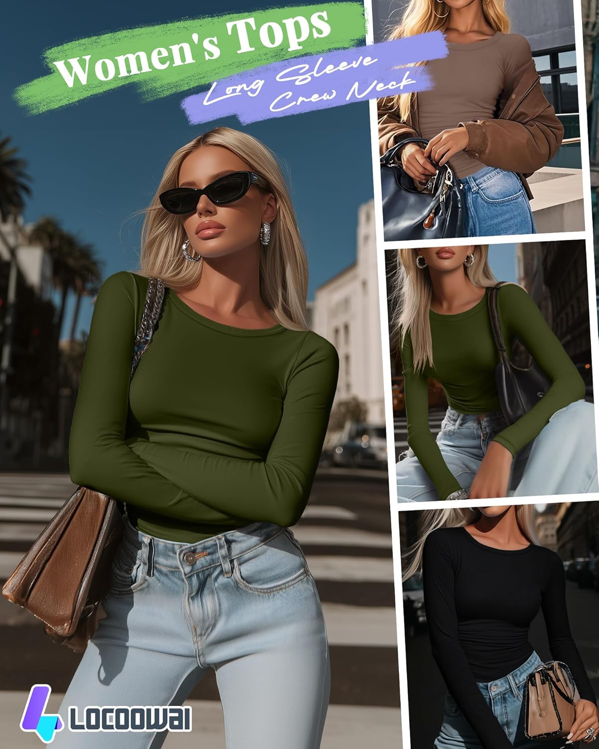 3 Pack Women's Long Sleeve Shirts Crewneck Going Out Basic Tops Tight Slim Fit Side Ruched Crop Tees Y2k Outfits - Image 2