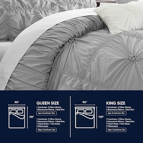 Miniatura 10 de Chic Home Halpert - Juego de edredón plateado de 6 piezas, tamaño King (6 piezas), ropa de cama plisada de microfibra con pliegues, fundas, falda de
