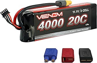 Venom Drive Series 20C 3S - 4000mAh 11.1V LiPo RC Battery - Universal 2.0 Plug, Lithium Polymer 3 Cell - Soft Silicone Connector & Compatible w/ XT60, Traxxas, Deans, EC3, 2WD, 4WD, Truck & Buggies