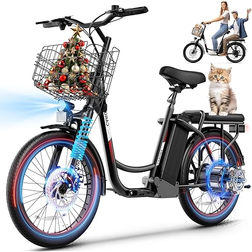 Caroma Peak 500/800/1200W Electric Scooter with Seat, 20" Off-Road Tires, 15/25/30Miles Range, 20MPH Top Speed, Adjustable Electric Scooter for Adults with Basket, Adults Electric Bike for Commuting
