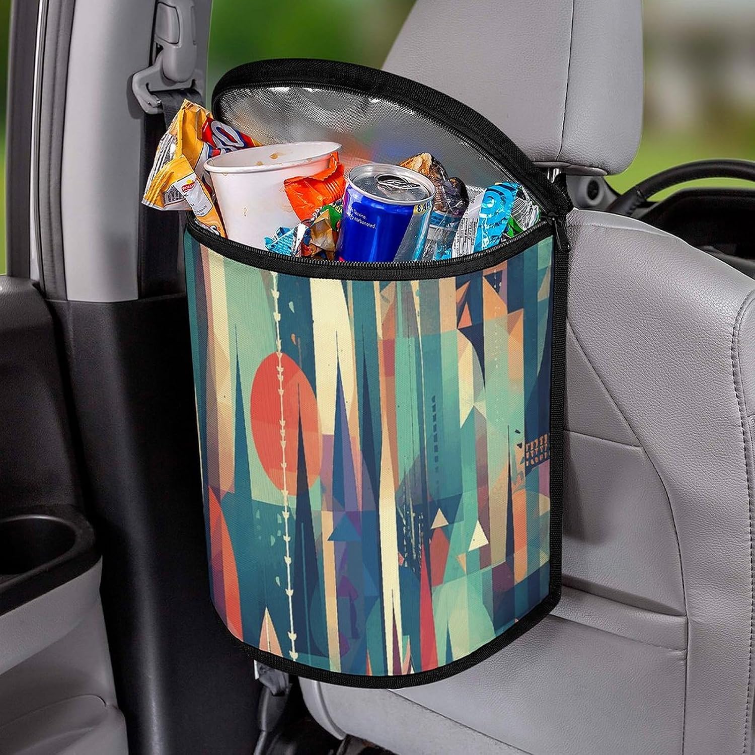 Assorted Colorful Shapes Car Trash Can Bin Bag Waterproof Car Garbage Can Bag Trash Can for Car Car Trash Can for Women Men Garbage Can for Car Car Trash Can with Lid Trash for Car Trucks Rvs