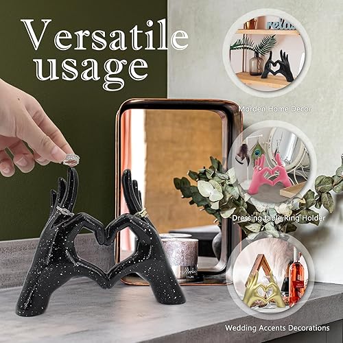 Miniatura 4 de Decoración de estatua de manos de corazón rosa, pequeña escultura decorativa con gesto de dedo de amor para estantes de tocador de boda, decoración