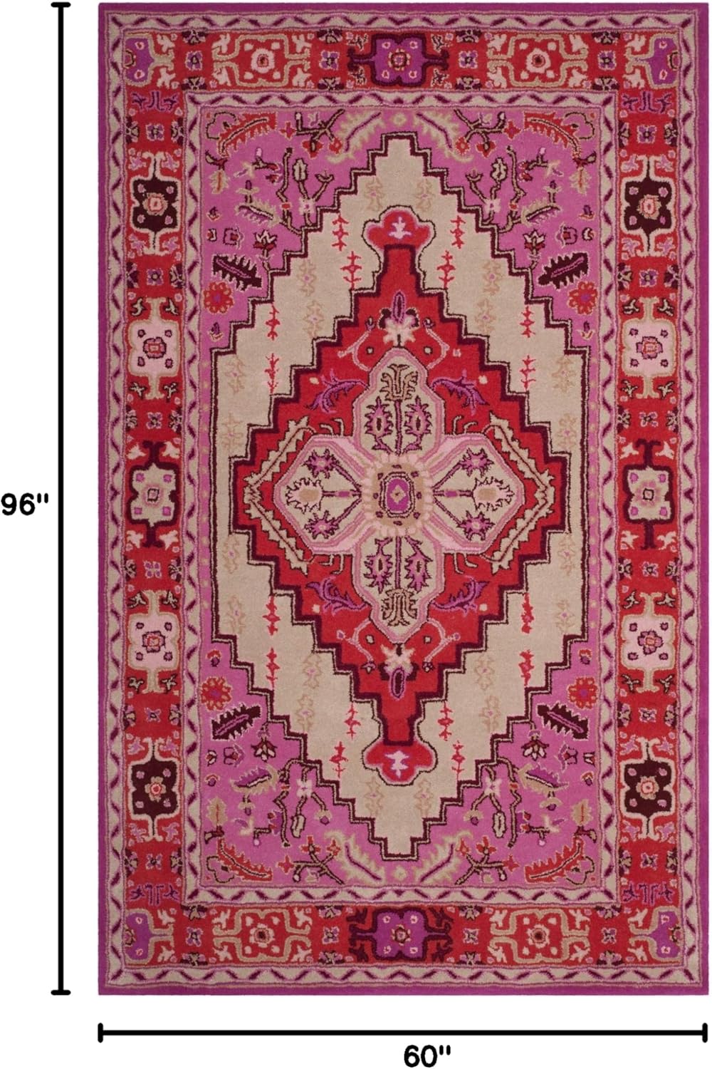 SAFAVIEH Bellagio Collection Area Rug - 5' x 8', Red Pink & Ivory, Handmade Medallion Wool, Ideal for High Traffic Areas in Living Room, Bedroom (BLG545A)