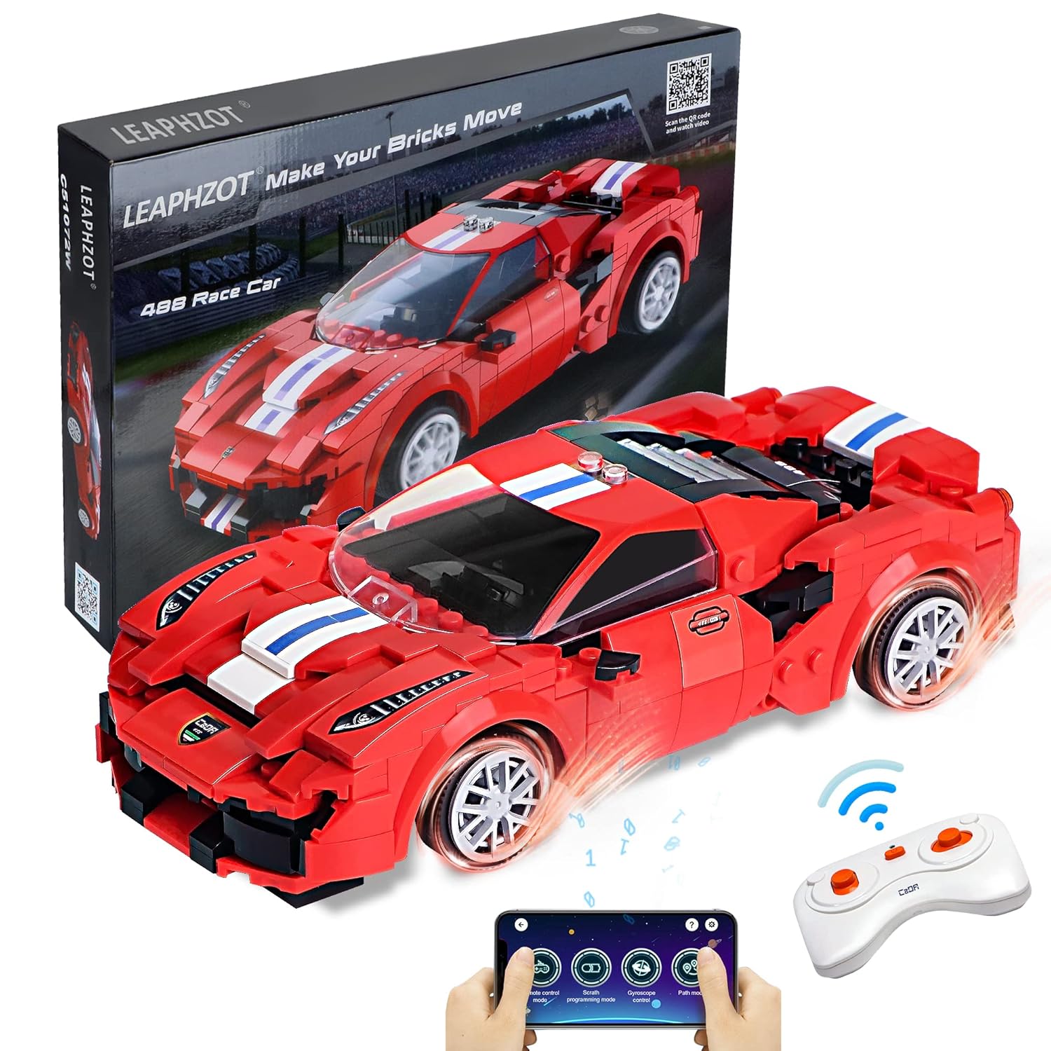 LEAPHZOT STEM Building Toy RC Car,Red Race Cars Build Your Own Remote