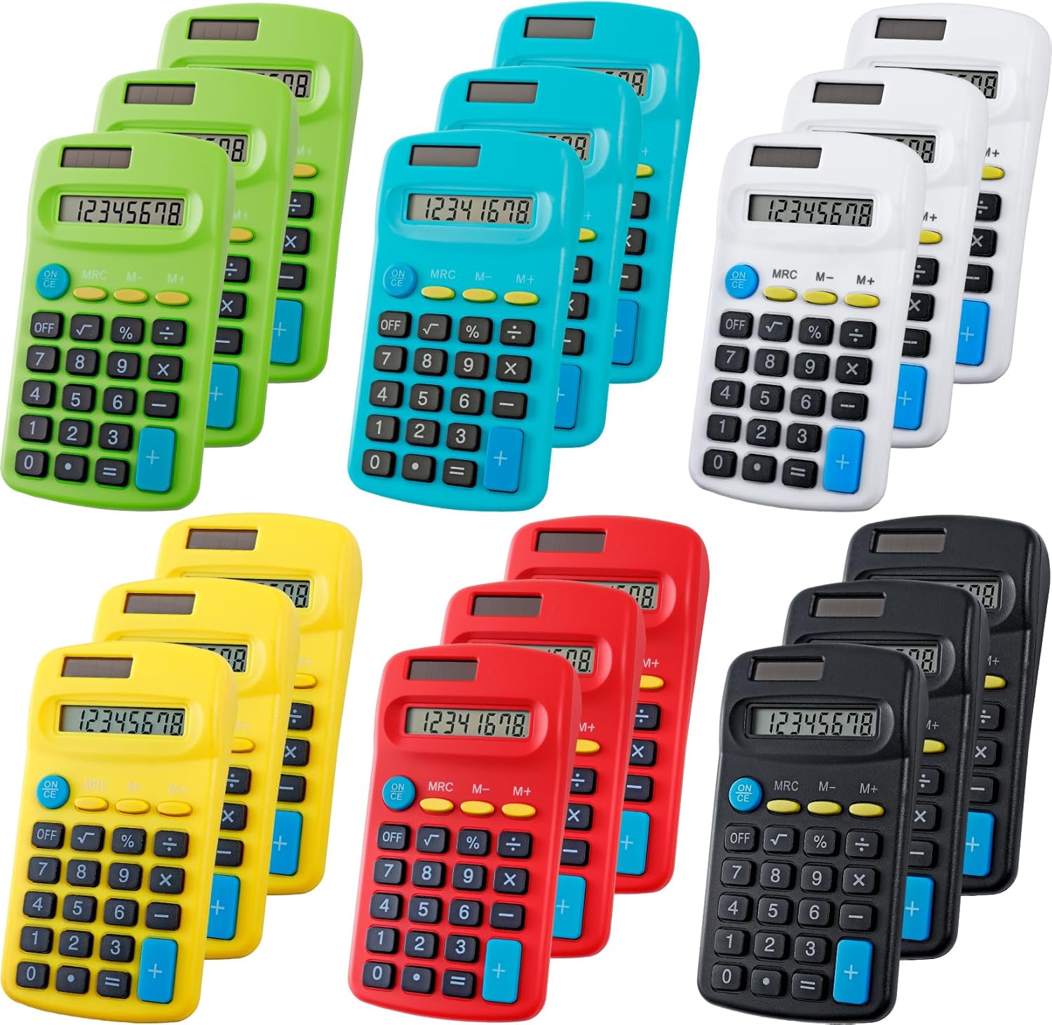 18 Pcs Pocket Calculator,Pocket Size Mini Calculators,Solar Battery Dual Power Desktop Calculators, 8 Digit Display Basic Calculator for Students Kids Home Office (6 Colors)