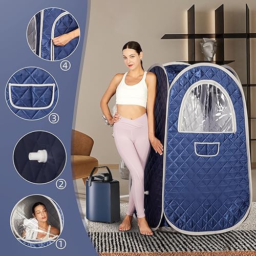 Miniatura 4 de Sauna para una sola persona, sauna portátil, sauna de vapor personal para spa en casa con vaporizador de 3L de 1000 W, 9 niveles de temperatura,