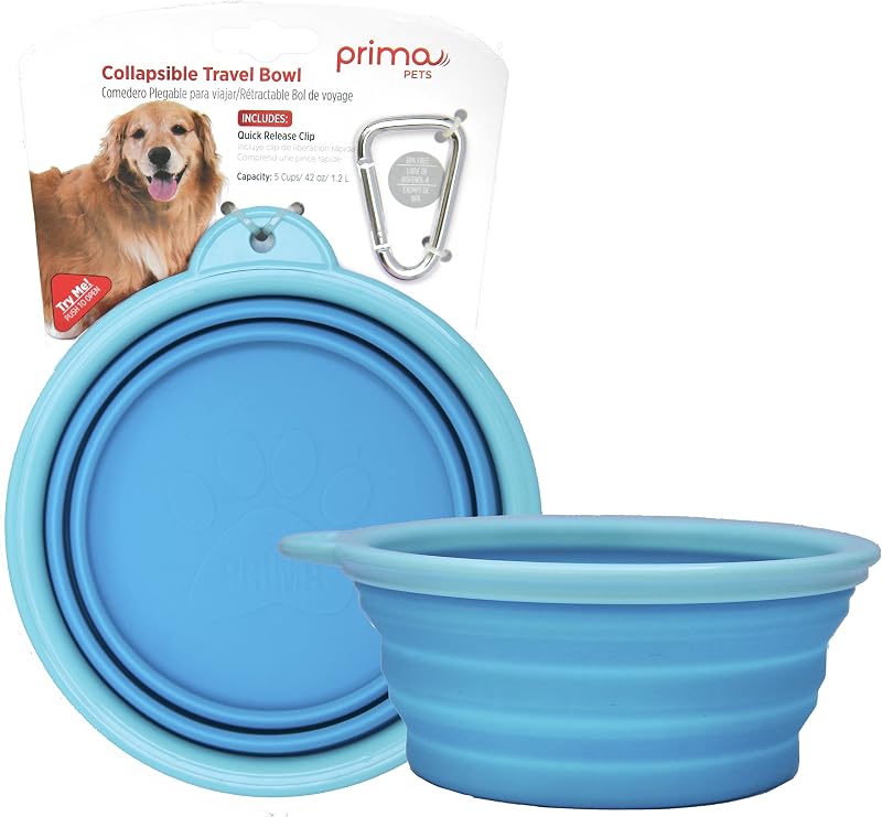 Pote Dobrável de Silicone para Viagem com Clipe Prima Pets, 5 Xícaras, Aqua
