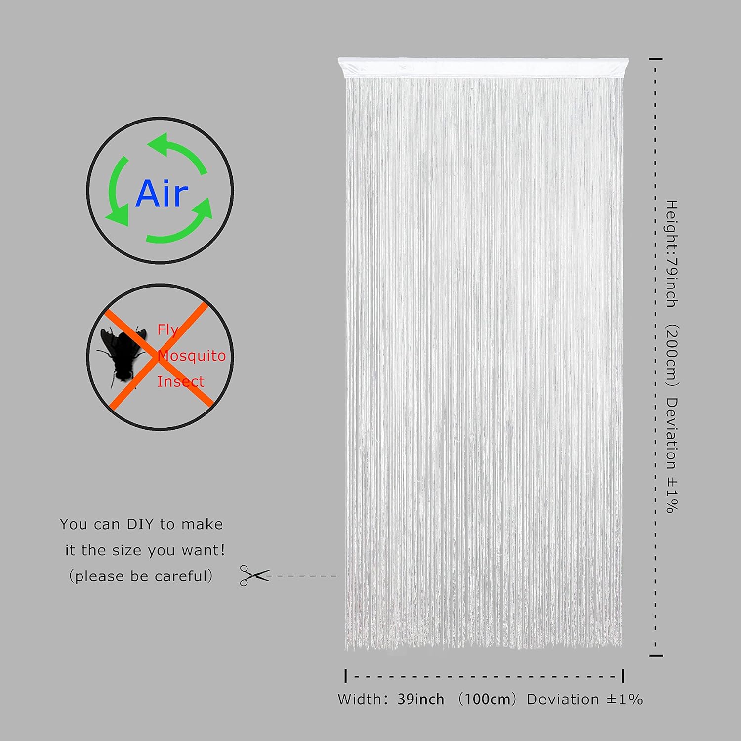 YaoYue Doorway String Curtain Door Curtains,Boho Hippie Hanging Fringe Room Divider for Patio Bedroom Closet Kitchen Laundry,Room Window Wall Door Decor(39×79in/100×200cm,White) thumbnail